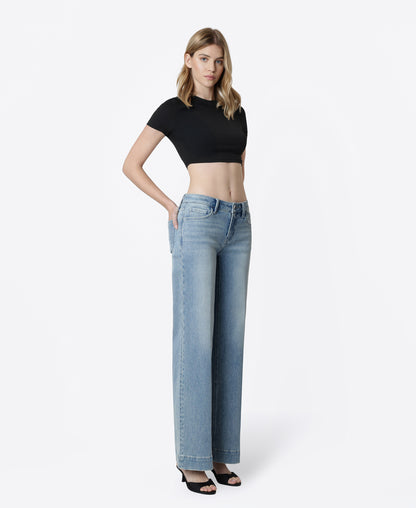 Right 45 degrees product image of Unrivaled - Mid Rise Trouser Hem Tinted Wide Leg Jeans