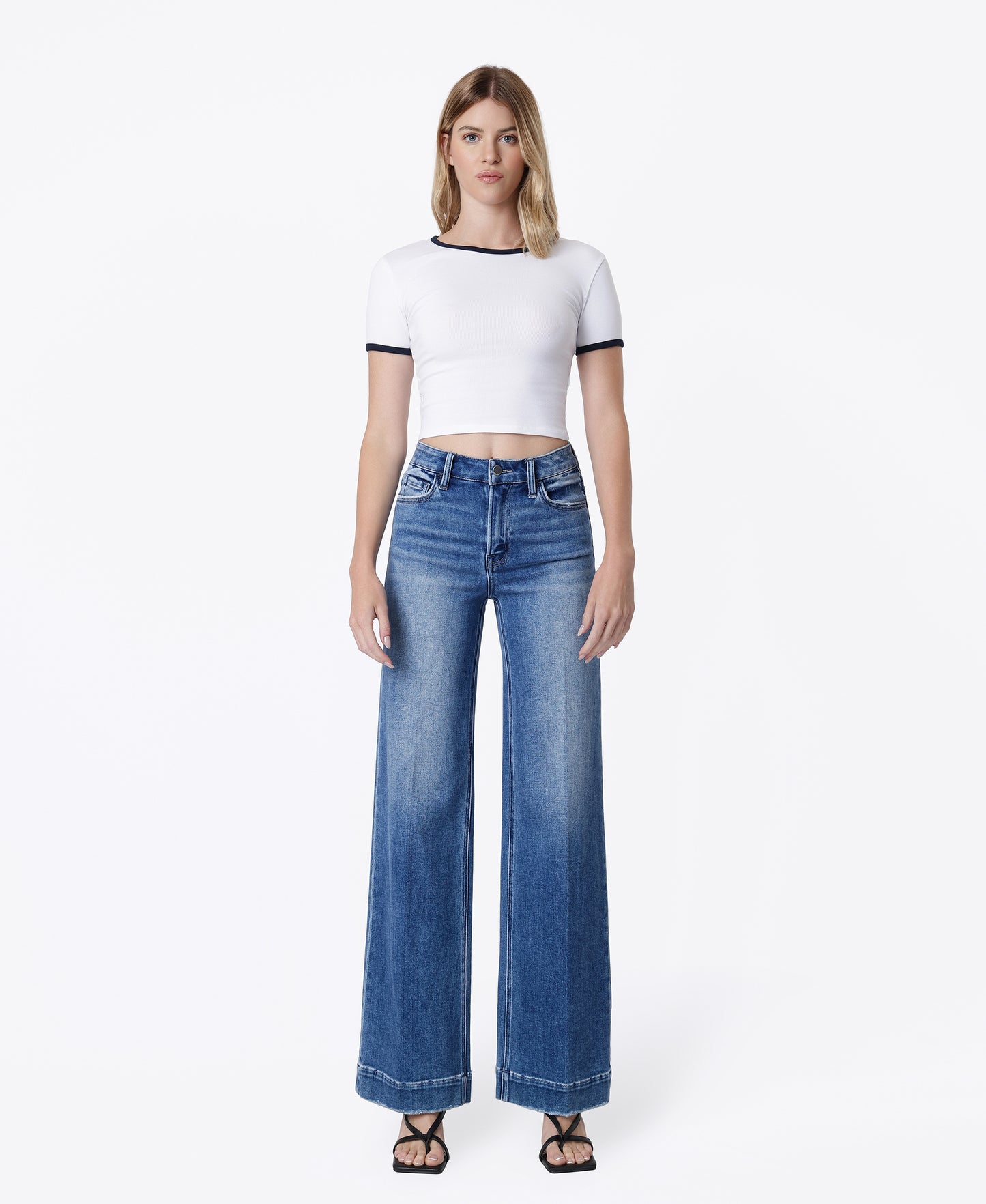 Front product images of Aquarius - High Rise Trouser Fold Crease Wide Leg Jeans