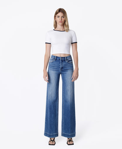 Front product images of Aquarius - High Rise Trouser Fold Crease Wide Leg Jeans