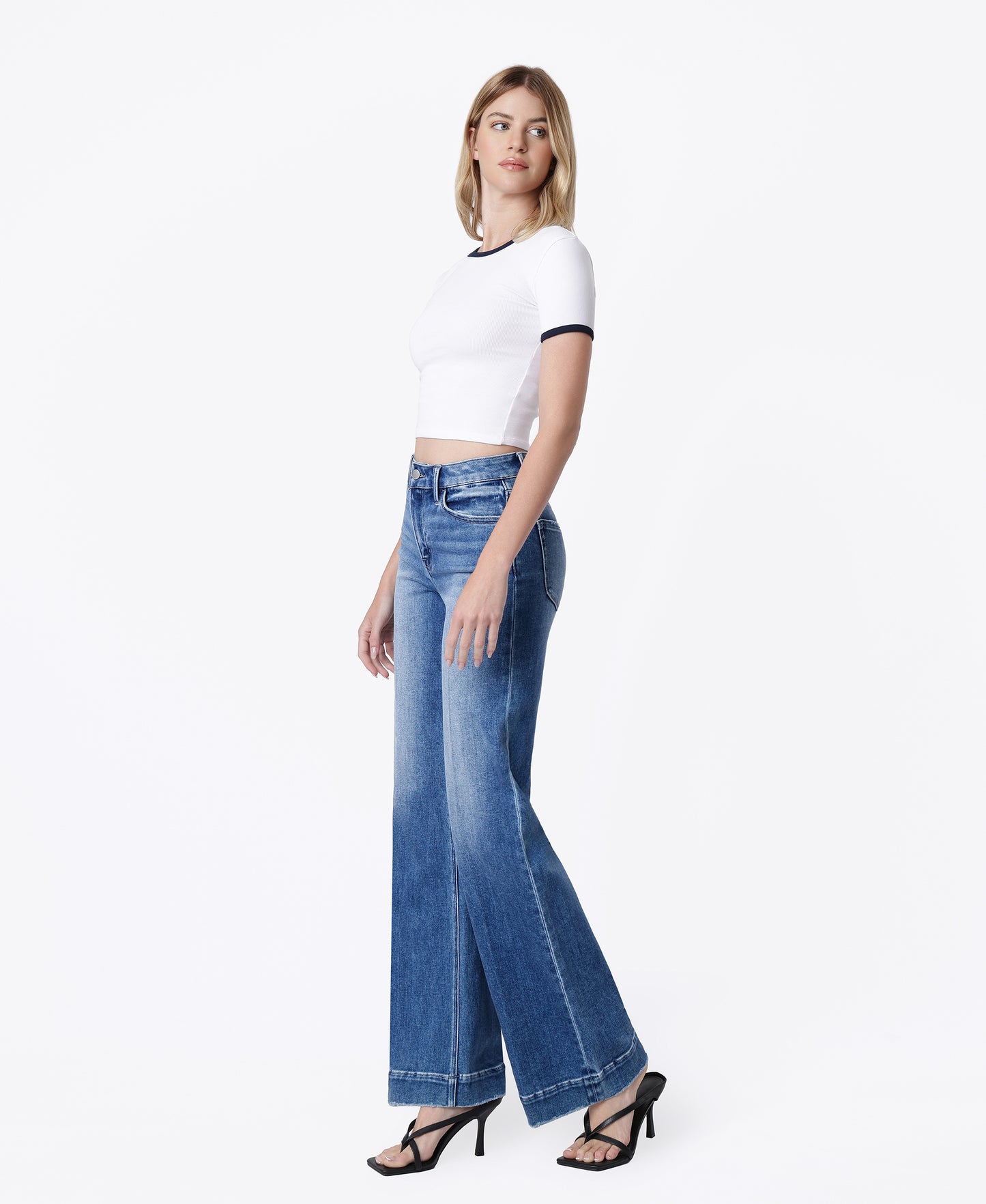 Left 45 degrees product image of Aquarius - High Rise Trouser Fold Crease Wide Leg Jeans