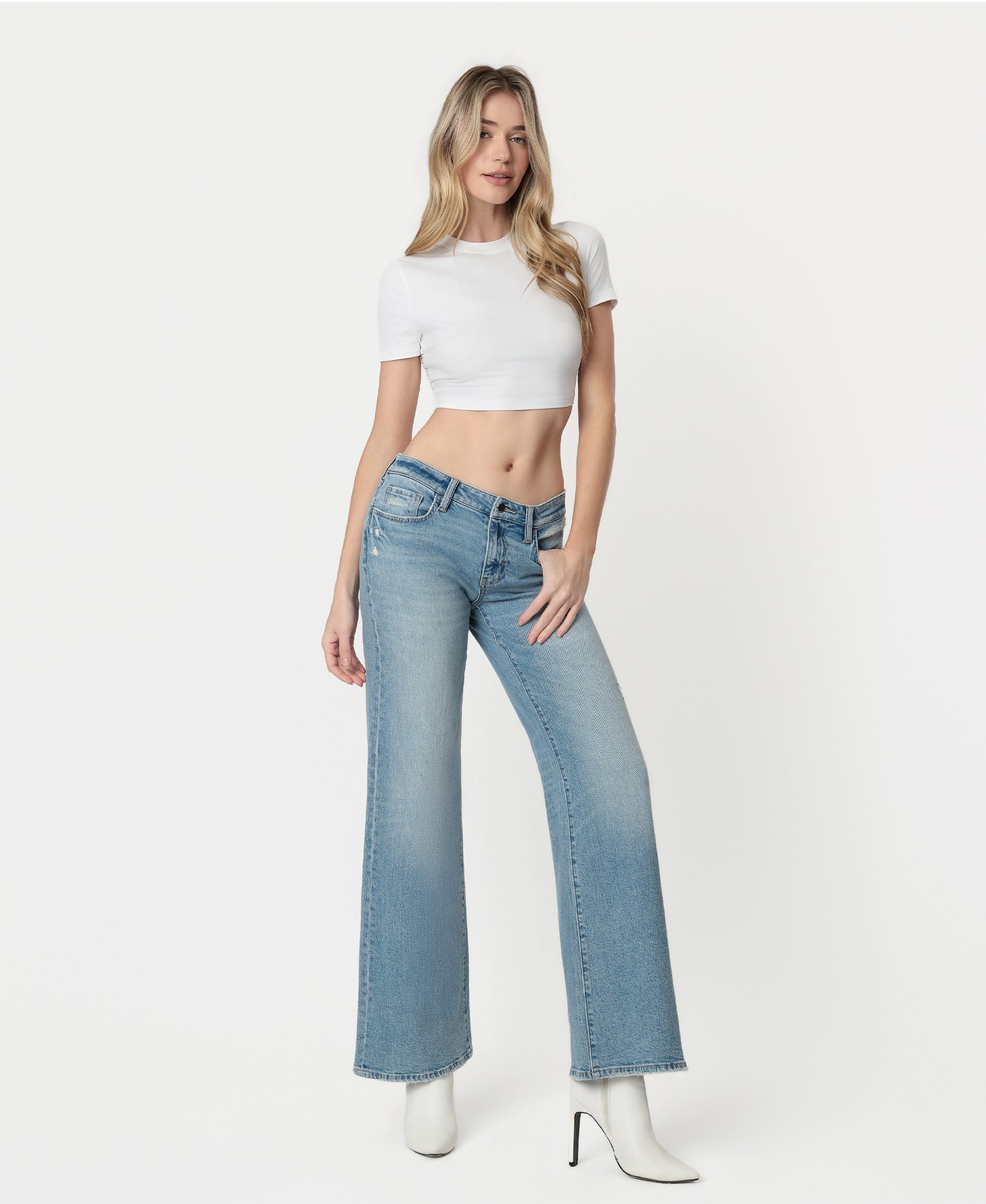 Right 45 degrees product image of Cleverness - Low Rise Tinted Wide Leg Jeans