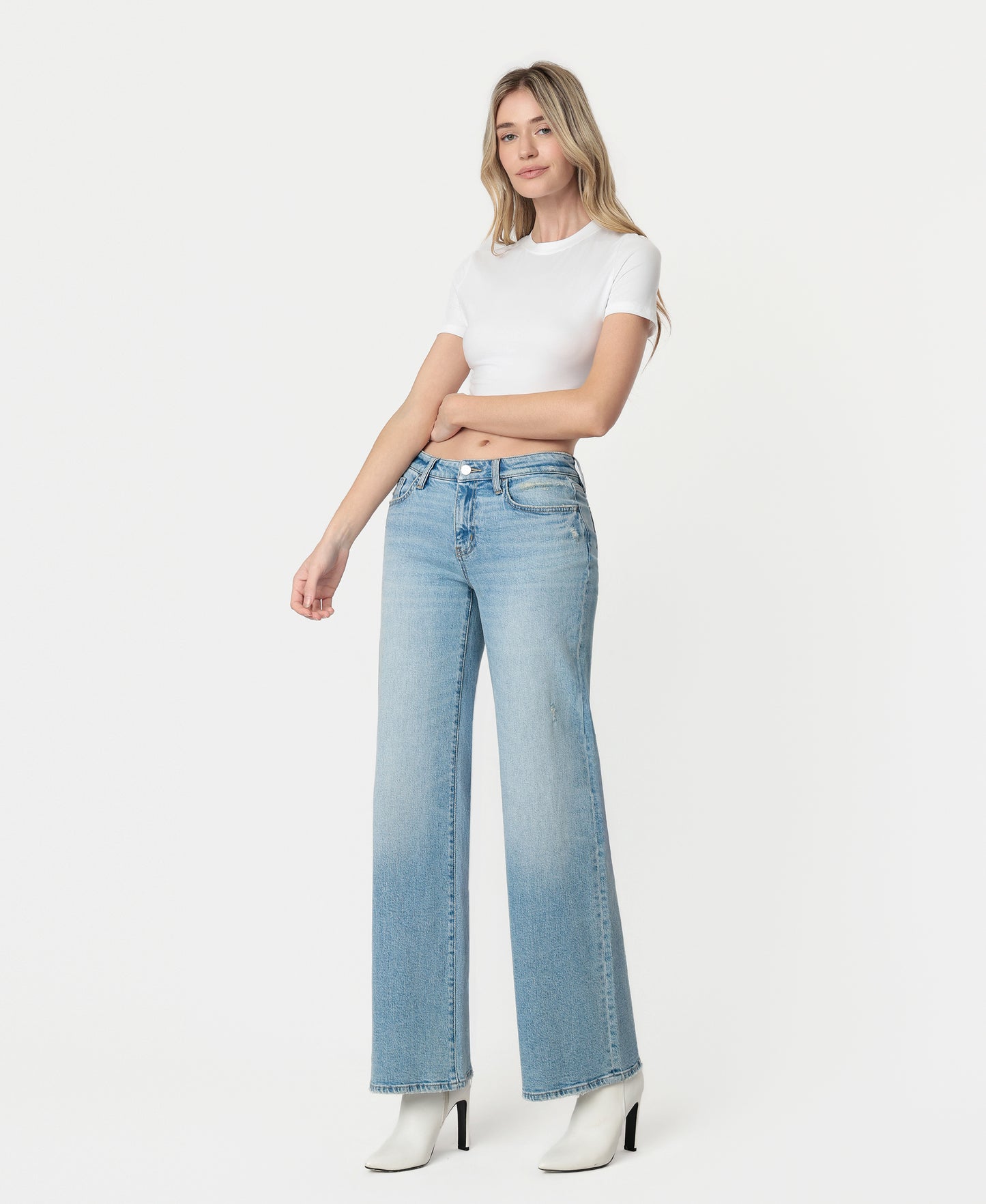 Left 45 degrees product image of Cleverness - Low Rise Tinted Wide Leg Jeans