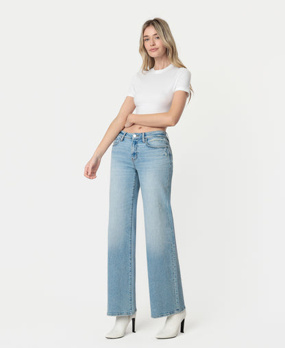 Left 45 degrees product image of Cleverness - Low Rise Tinted Wide Leg Jeans