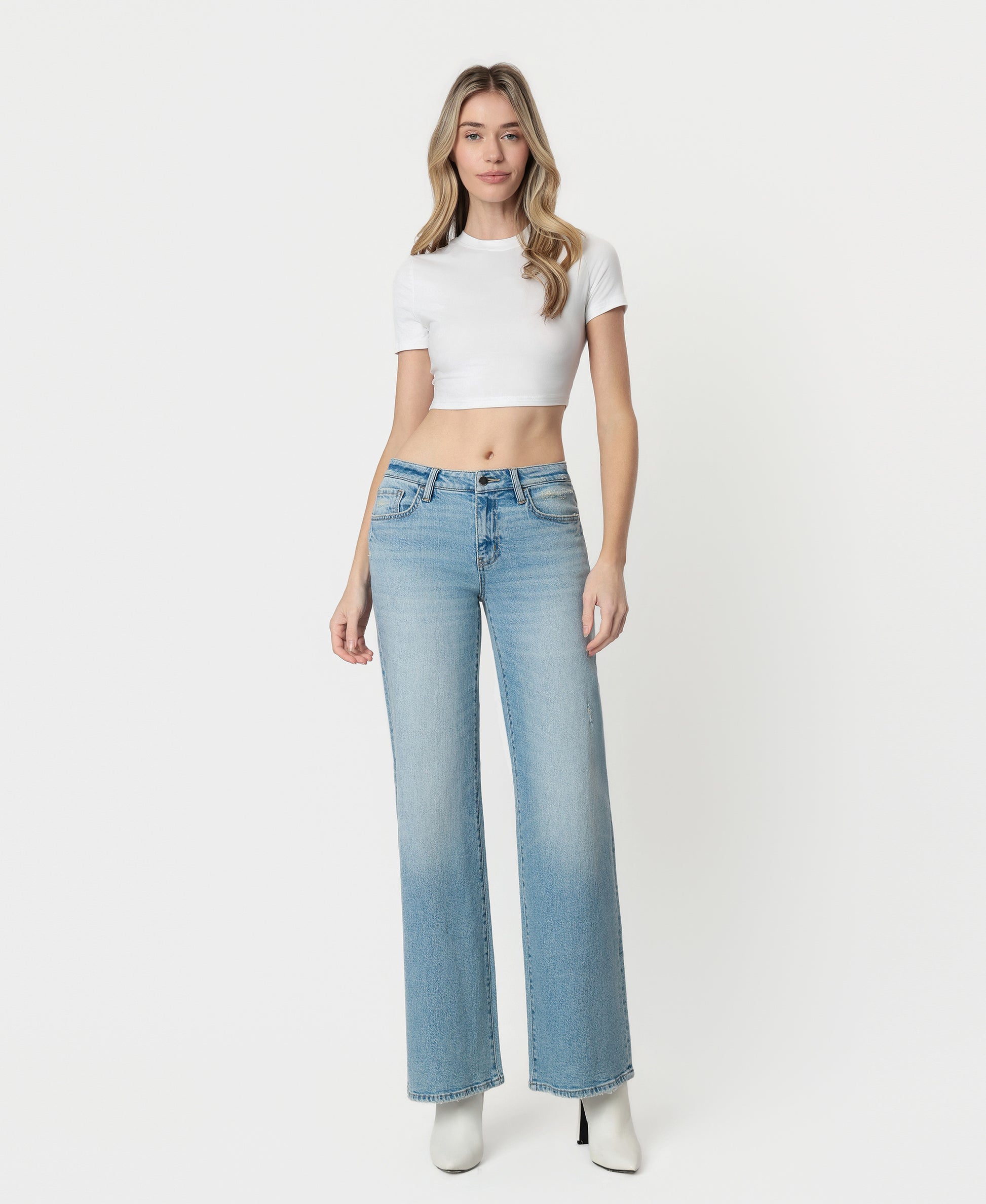 Front product images of Cleverness - Low Rise Tinted Wide Leg Jeans