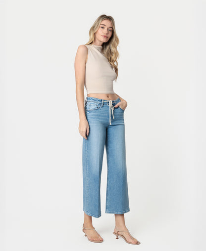 Right 45 degrees product image of Divine - High Rise Trouser Fold Drawstring Crop Wide Leg Jeans