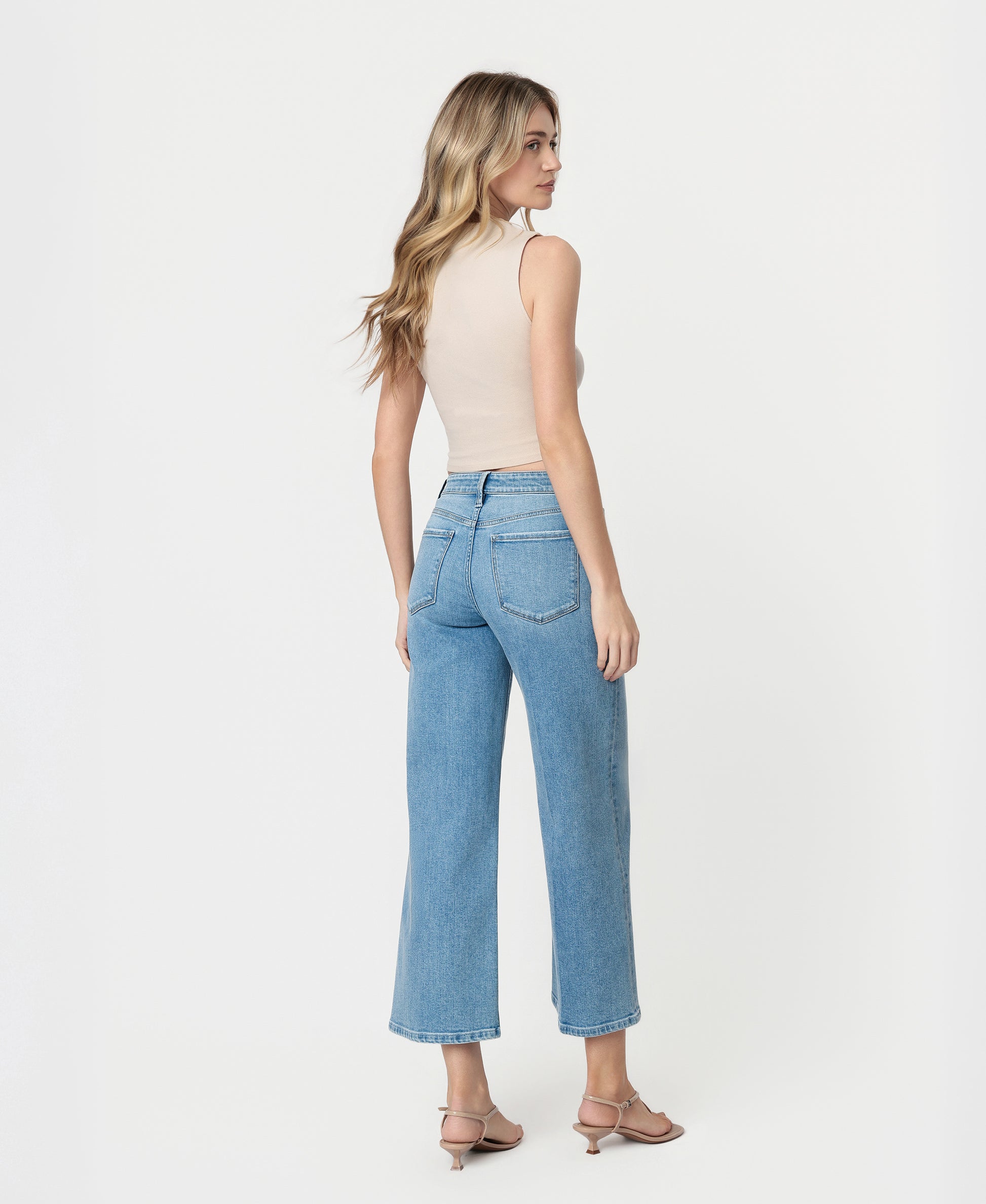 Back product images of Divine - High Rise Trouser Fold Drawstring Crop Wide Leg Jeans