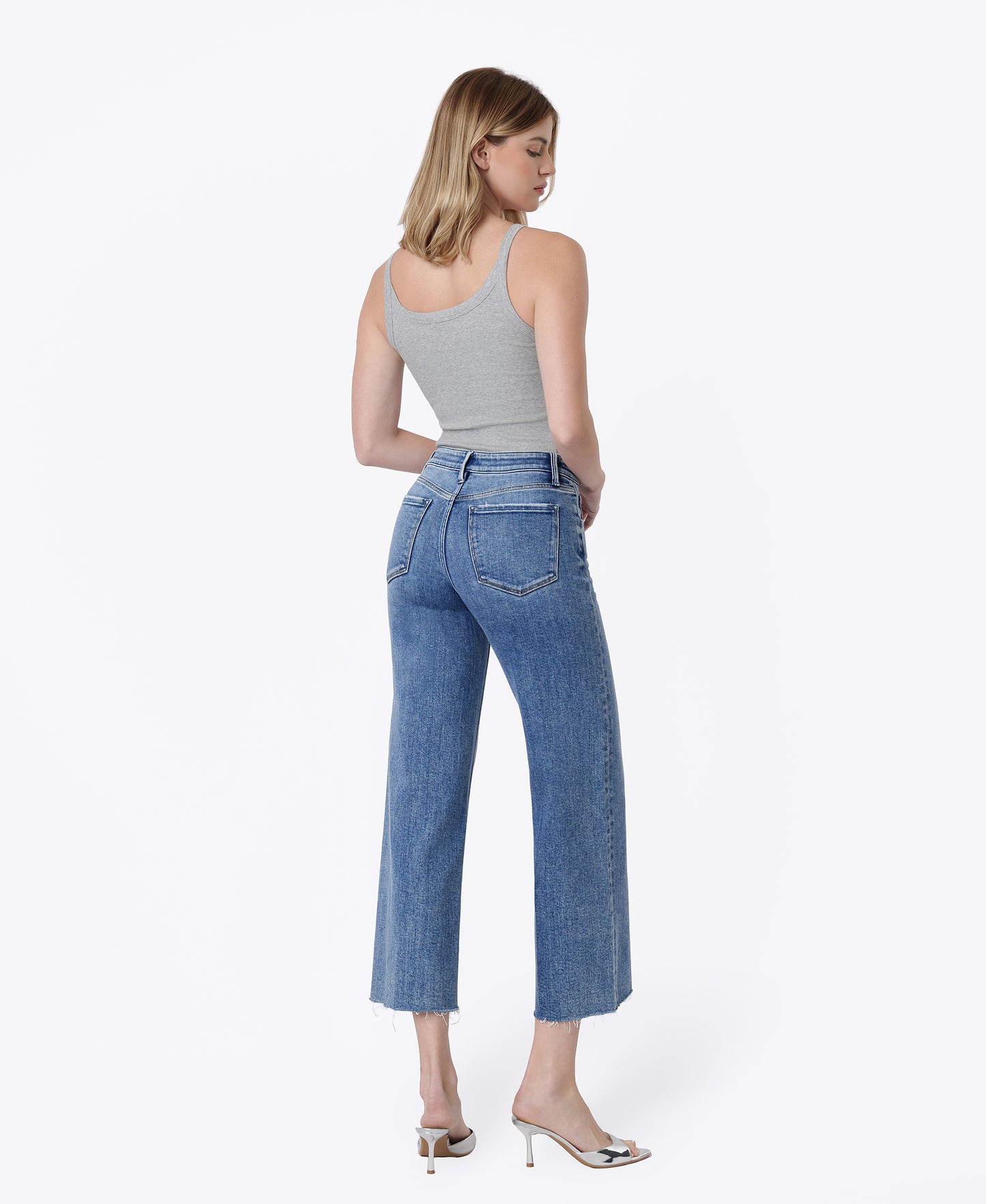 Back product images of Butterflies - Mid Rise Trouser Fold Creased Crop Wide Leg Jeans