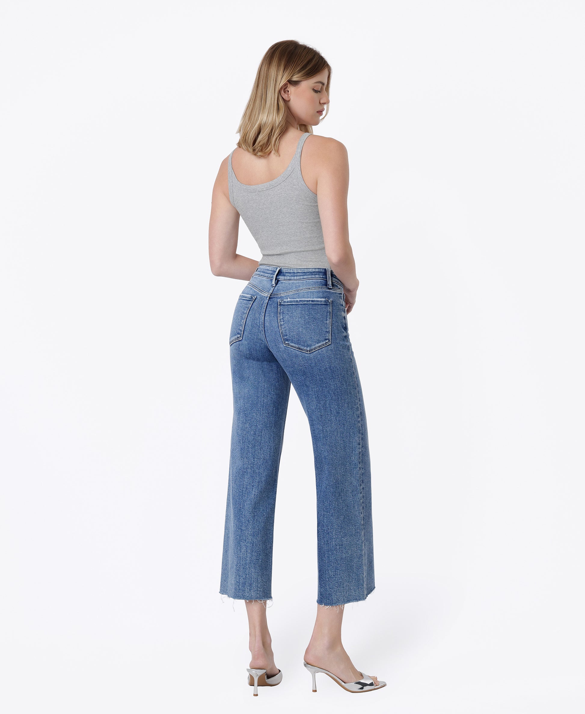 Back product images of Butterflies - Mid Rise Trouser Fold Creased Crop Wide Leg Jeans