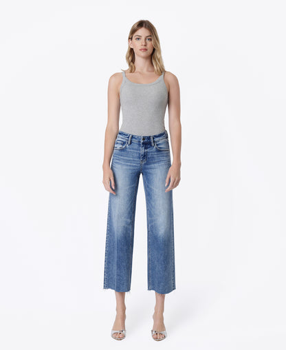 Front product images of Butterflies - Mid Rise Trouser Fold Creased Crop Wide Leg Jeans
