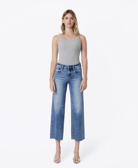 Front product images of Butterflies - Mid Rise Trouser Fold Creased Crop Wide Leg Jeans
