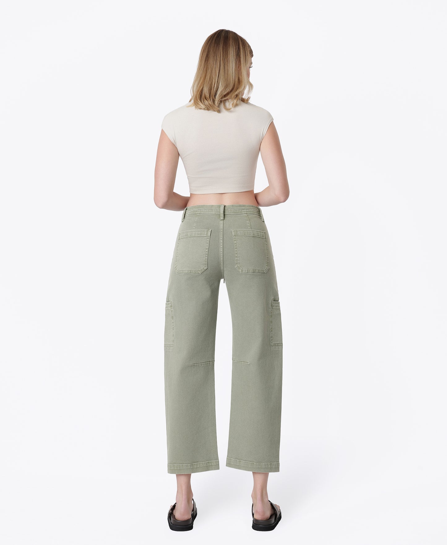 Back product images of Iceberg Green - High Rise Utility Cargo Drawstring Crop Barrel Jeans