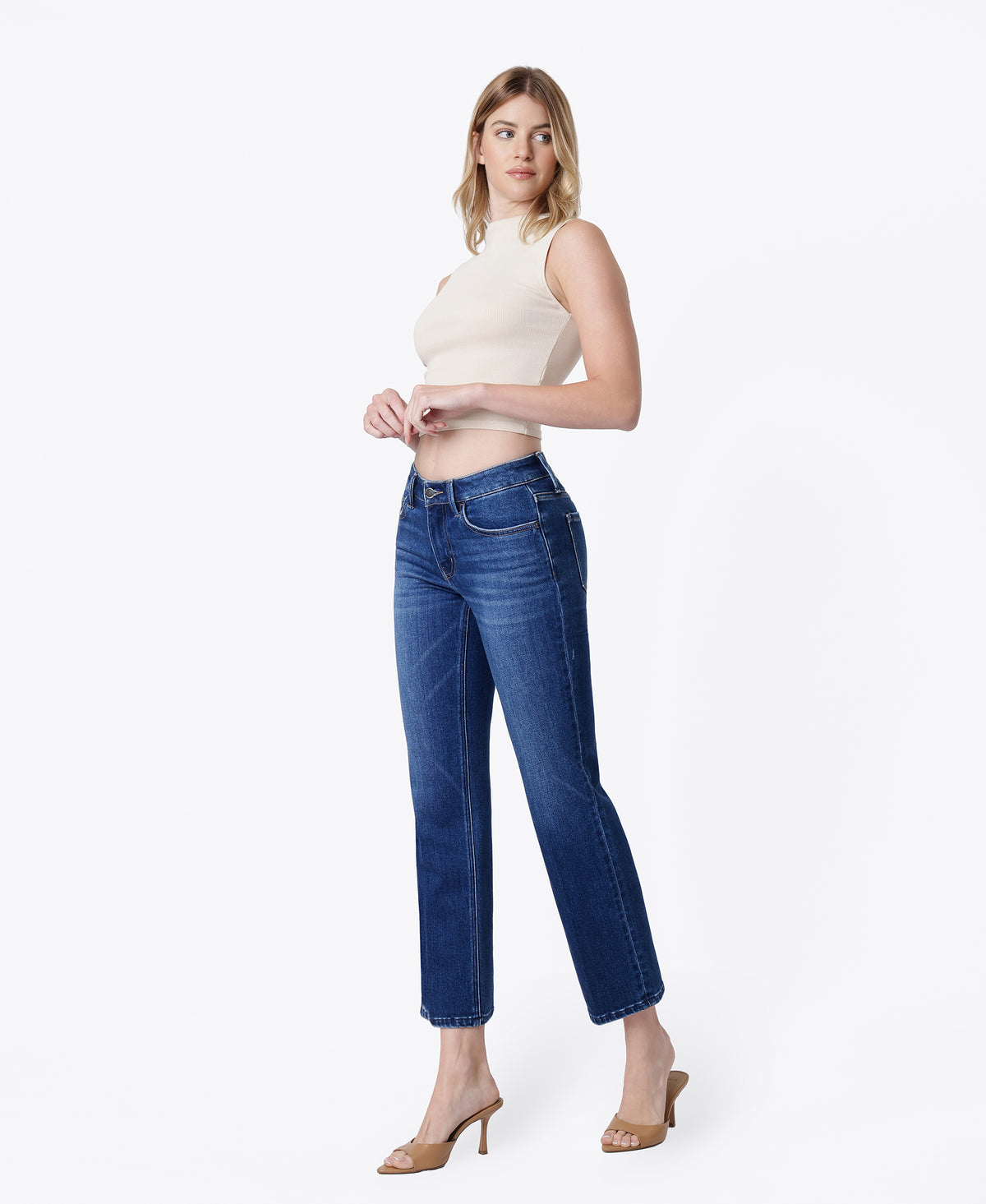 Left 45 degrees product image of Survival - Mid Rise Trouser Fold Creased Ankle Slim Straight Jeans