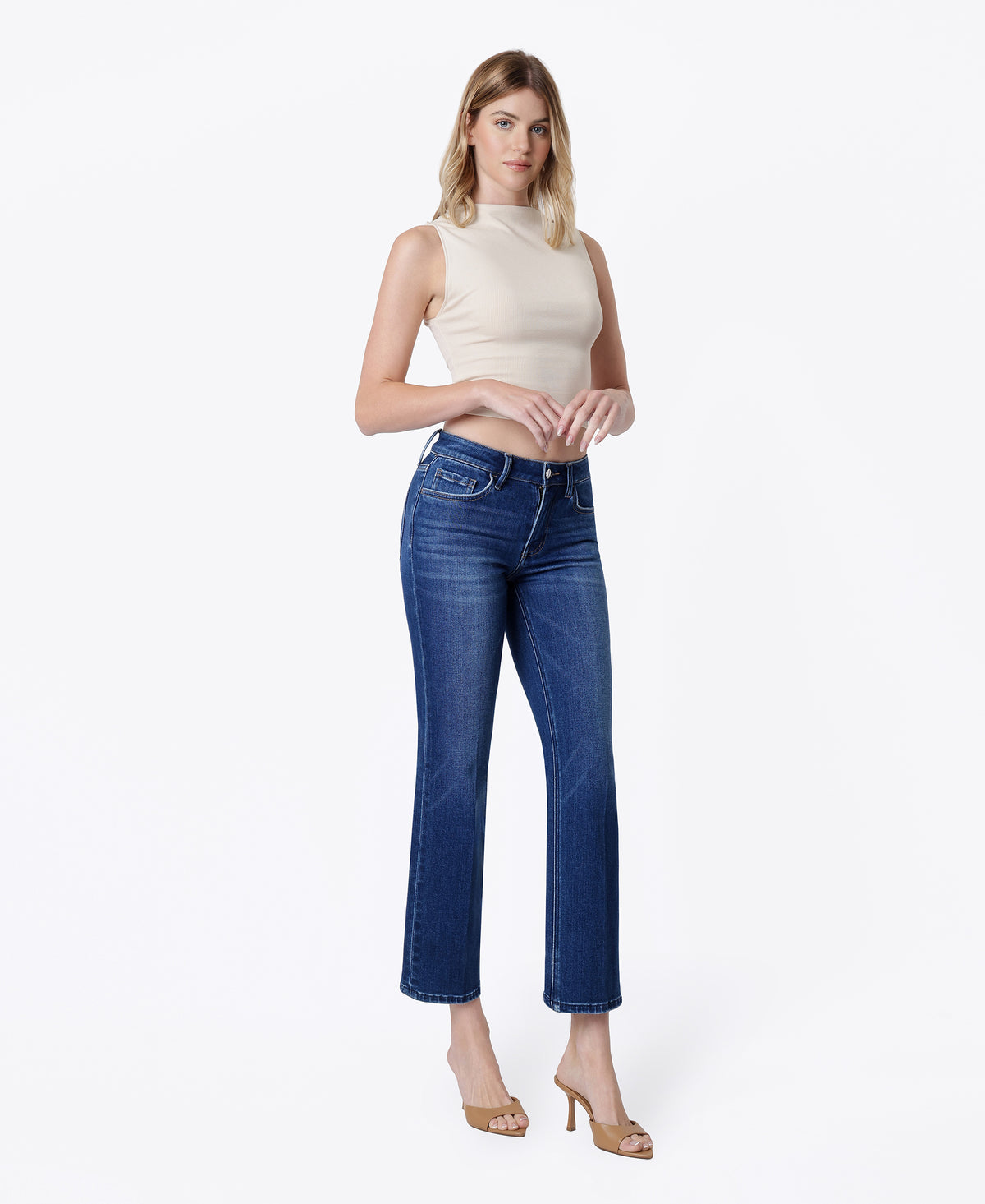 Survival - Mid Rise Trouser Fold Creased Ankle Slim Straight Jeans Right 45 degrees product image of 