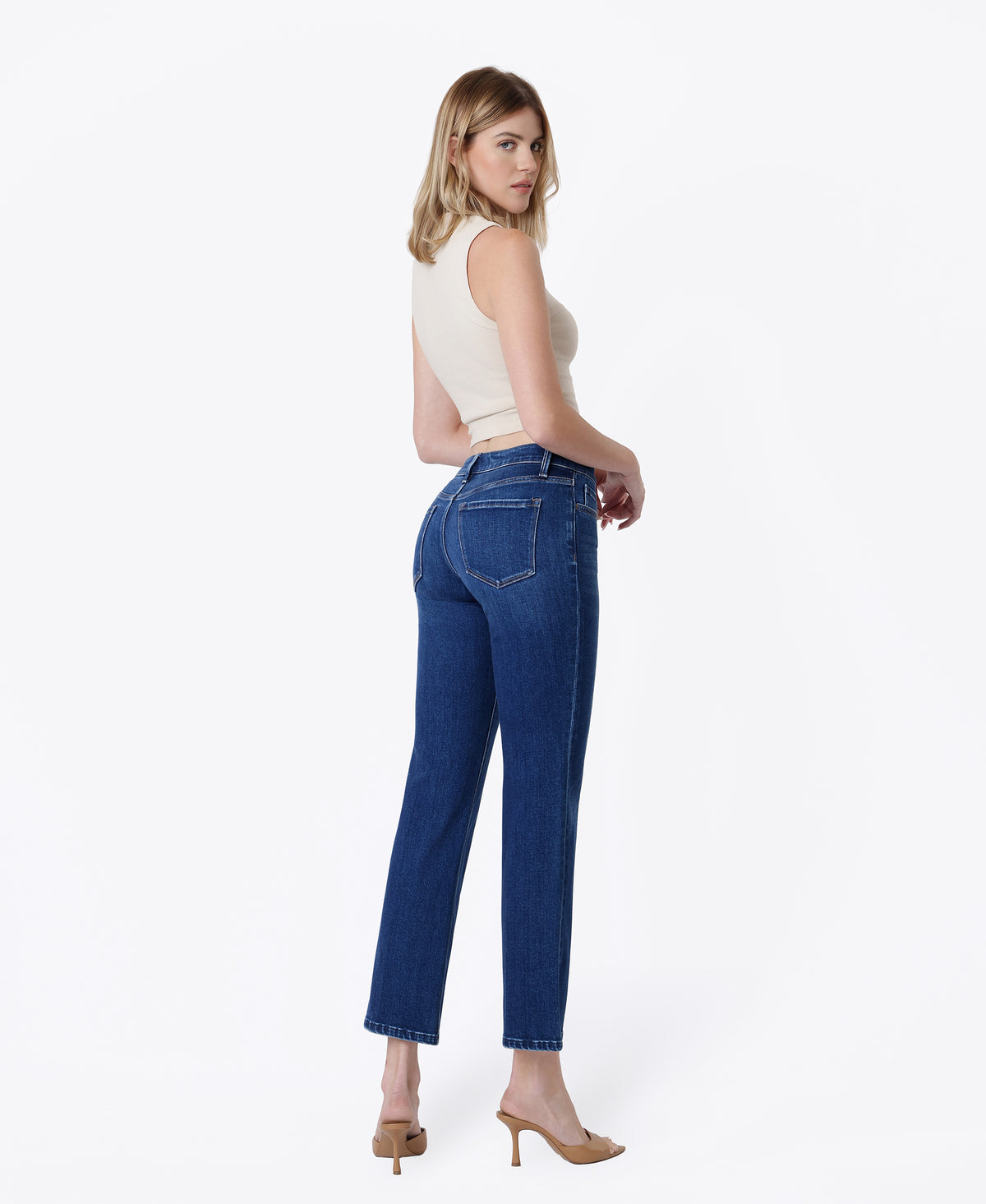 Back product images of Survival - Mid Rise Trouser Fold Creased Ankle Slim Straight Jeans
