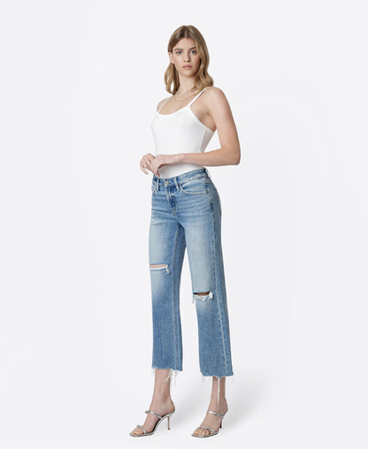 Left 45 degrees product image of Futuristic - Mid Rise Distressed Crop Vintage Flare Jeans