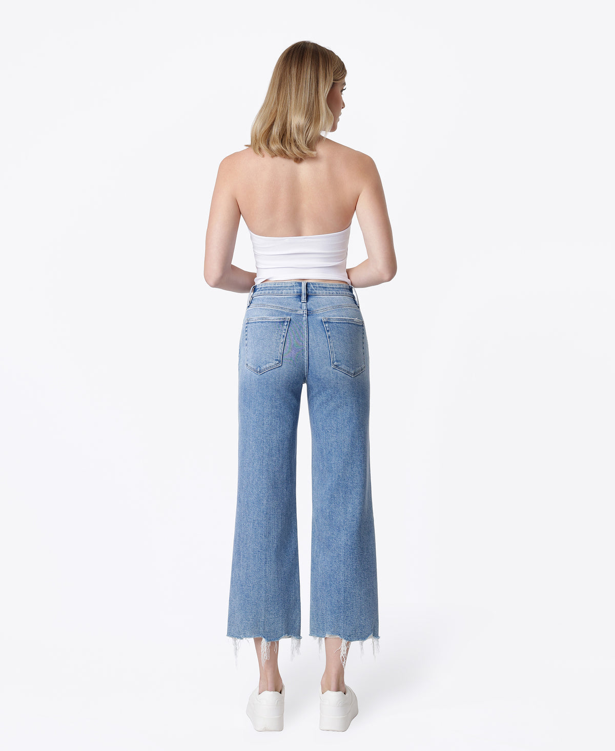 Back product images of Commodious - High Rise Trouser Fold Crop Slim Wide Leg Jeans