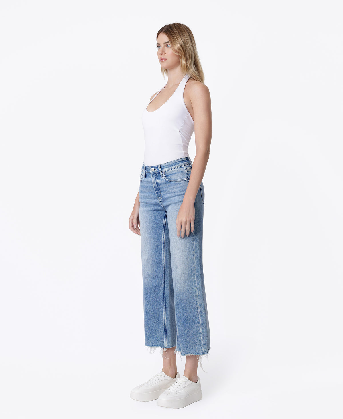 Left 45 degrees product image of Commodious - High Rise Trouser Fold Crop Slim Wide Leg Jeans