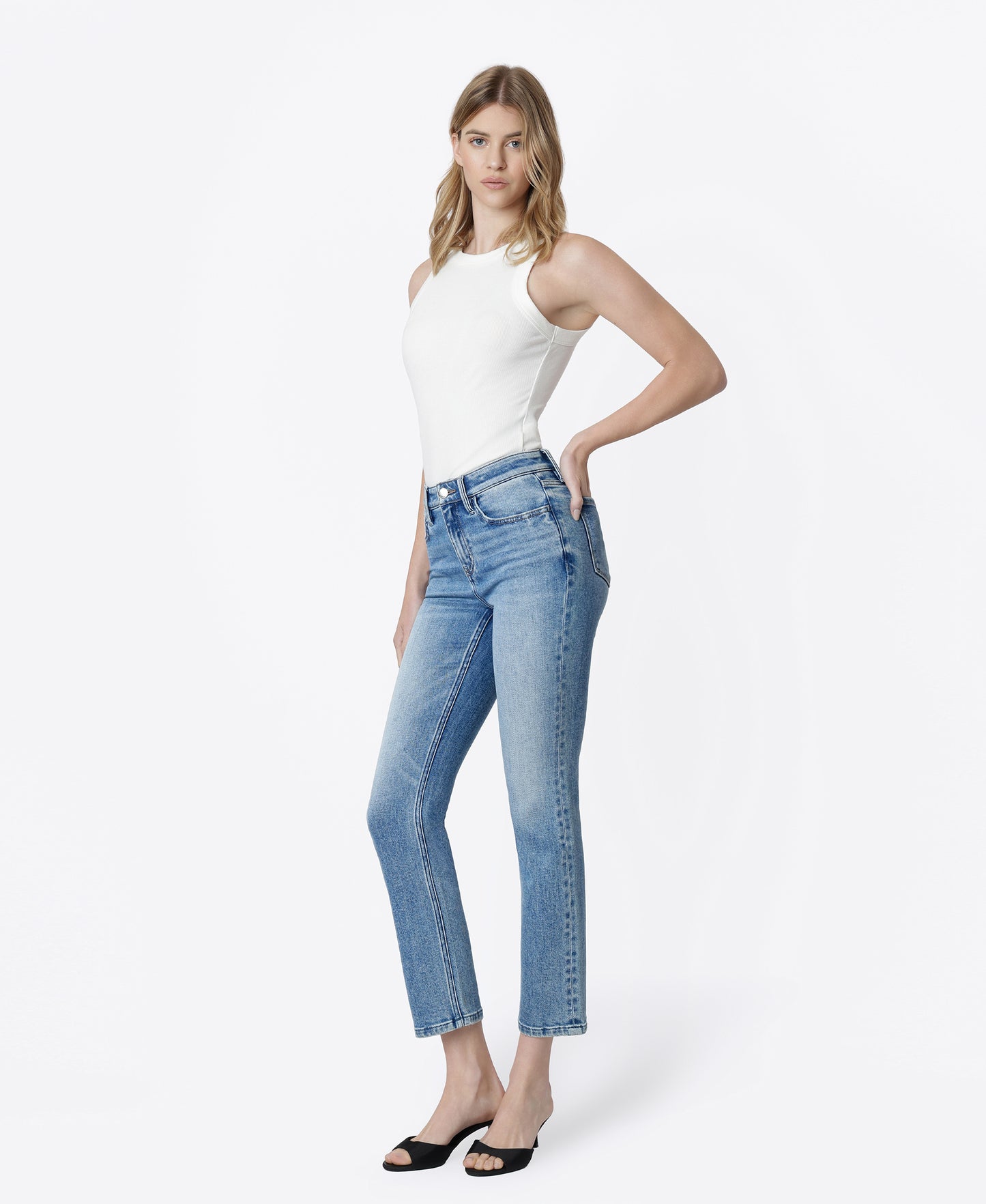 Left 45 degrees product image of Aquila - Mid Rise Ankle Slim Straight Jeans