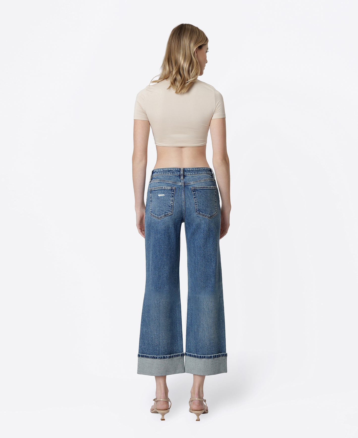 Back product images of Empower - Mid Rise Distressed Cuffed Crop Wide Leg Jeans