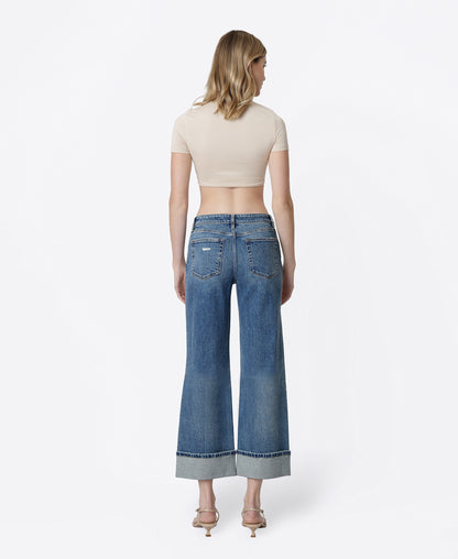 Back product images of Empower - Mid Rise Distressed Cuffed Crop Wide Leg Jeans