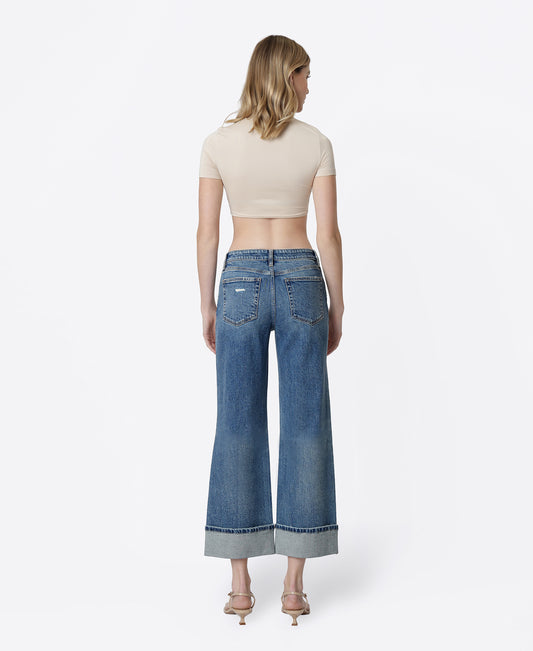 Back product images of Empower - Mid Rise Distressed Cuffed Crop Wide Leg Jeans