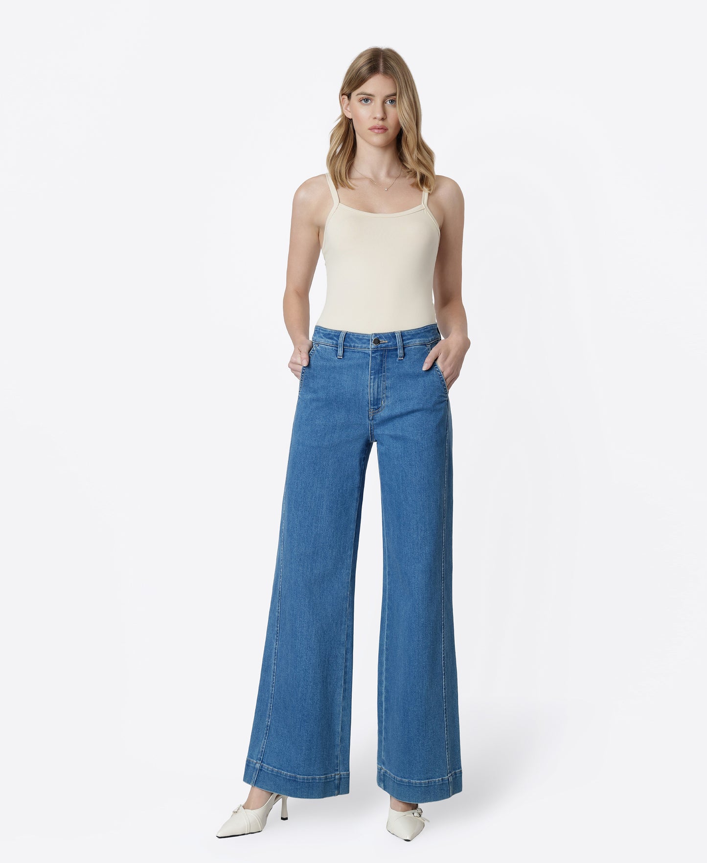 Front product images of Dawn - High Rise Side Panel Trouser Pocket Wide Leg Jeans