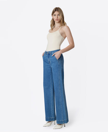 Left 45 degrees product image of Dawn - High Rise Side Panel Trouser Pocket Wide Leg Jeans
