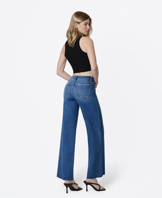 Back product images of Dashing - Mid Rise Clean Cut Raw Hem Wide Leg Jeans