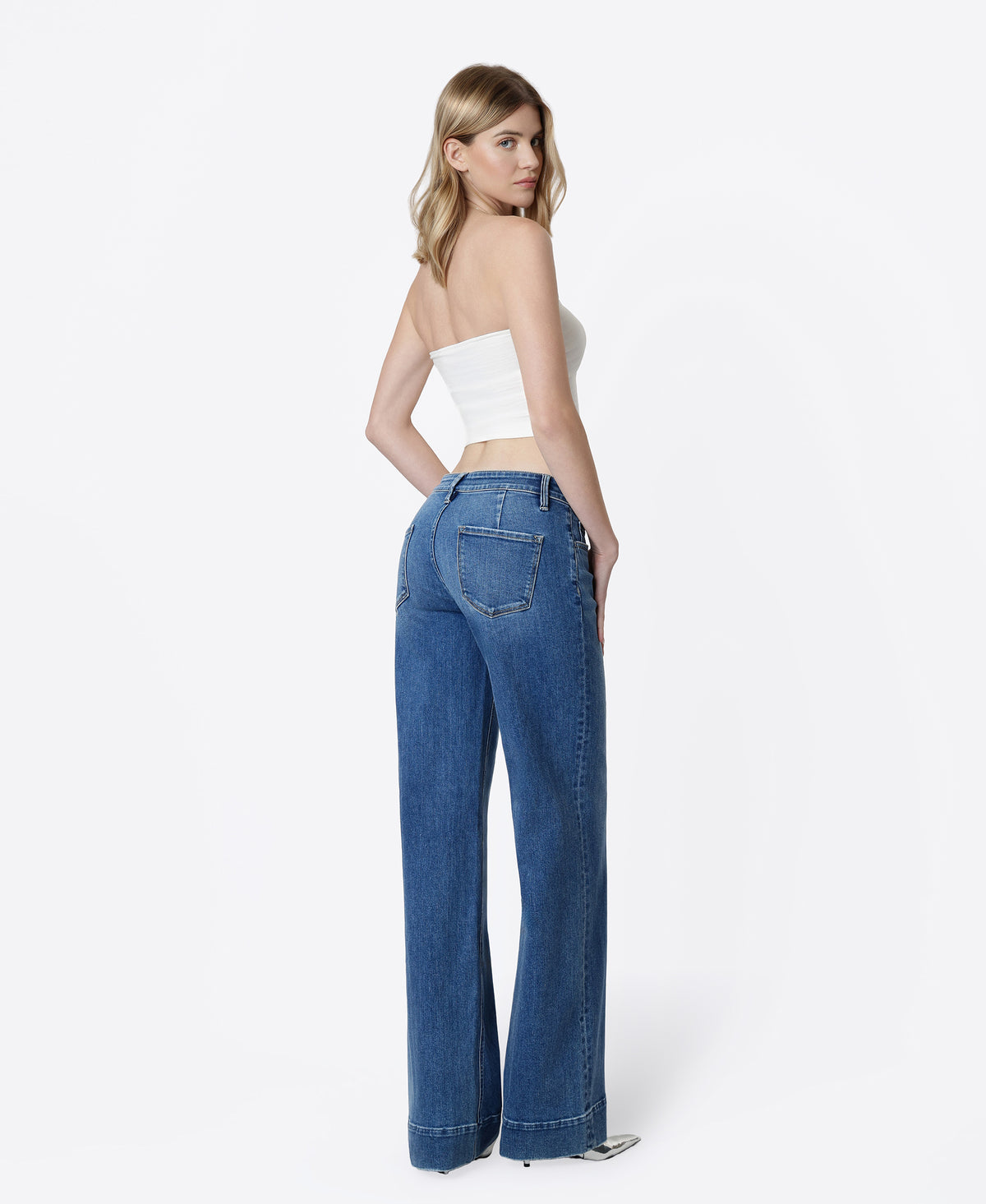 Back product images of Resound - Low Rise Trouser Hem Wide Leg Jeans