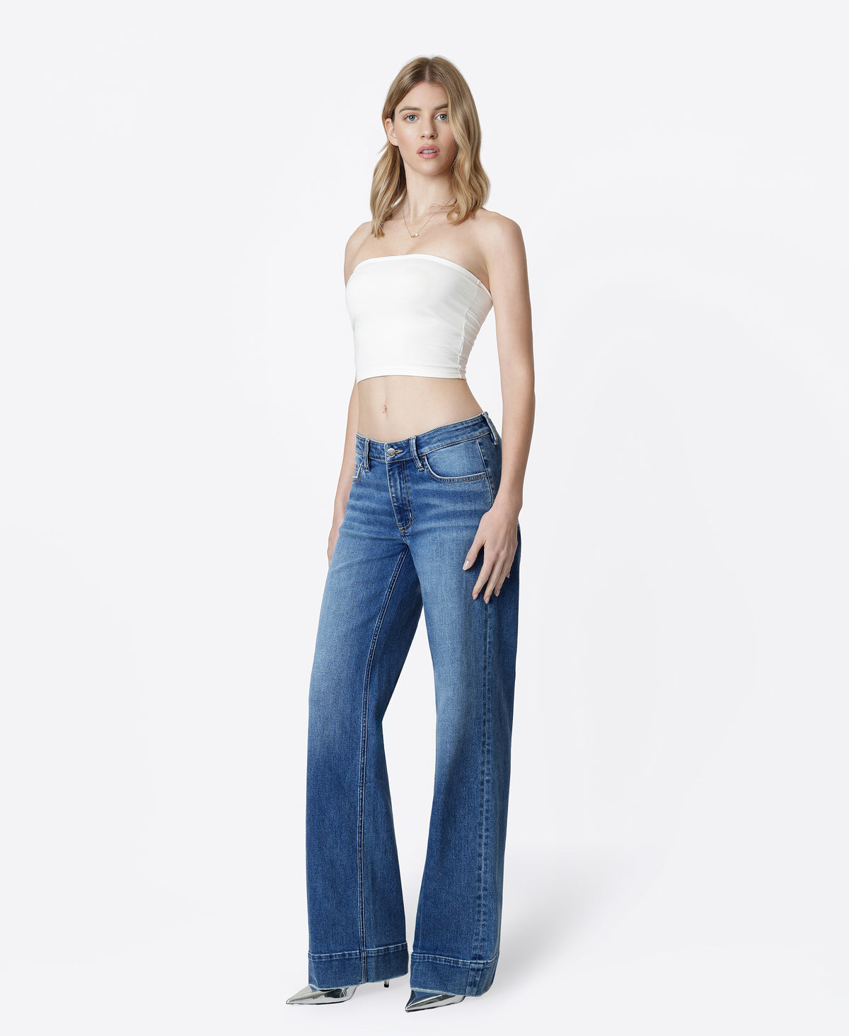 Left 45 degrees product image of Resound - Low Rise Trouser Hem Wide Leg Jeans