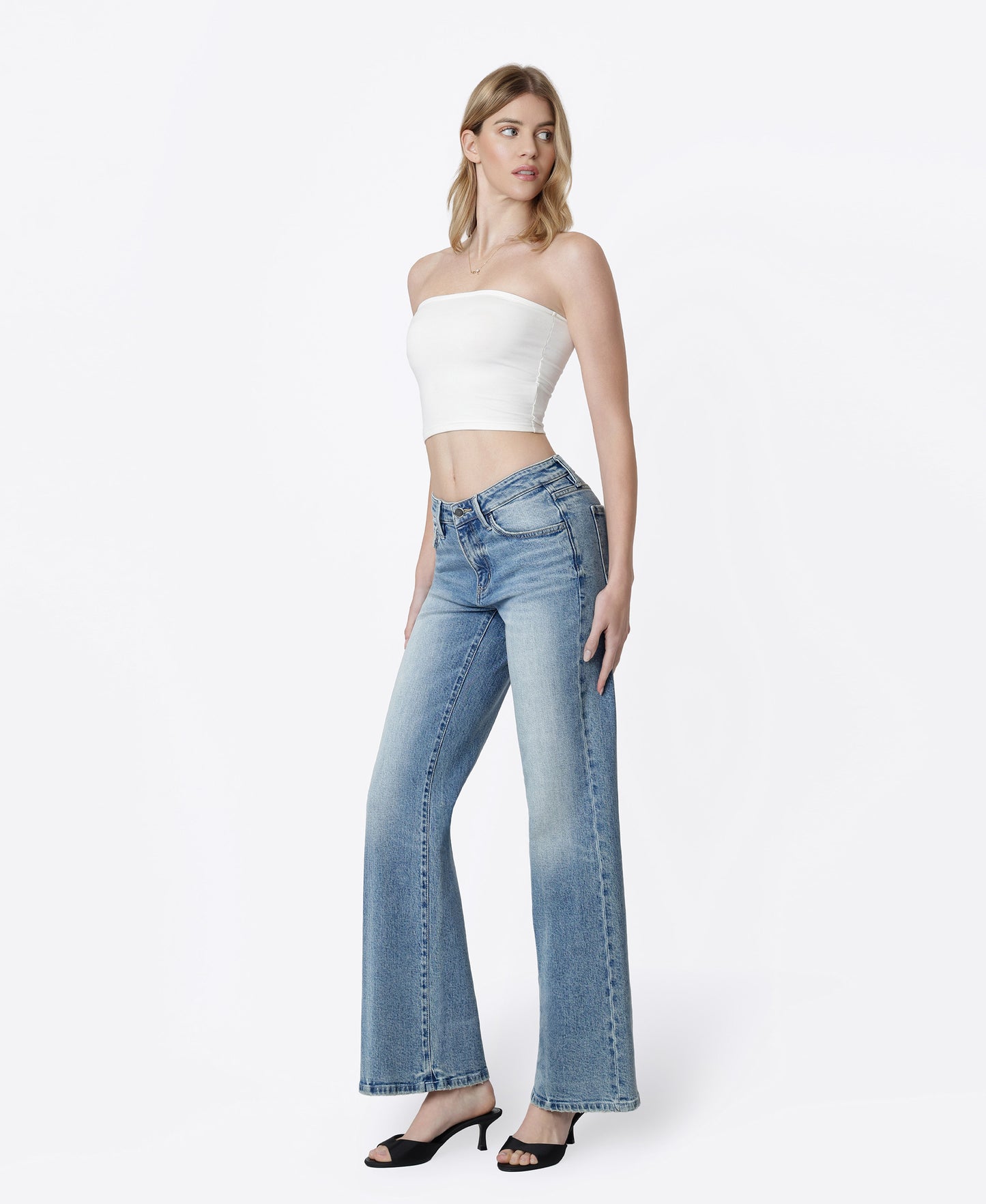Left 45 degrees product image of Feisty - Low Rise Thick Crease Line Vintage Flare Jeans