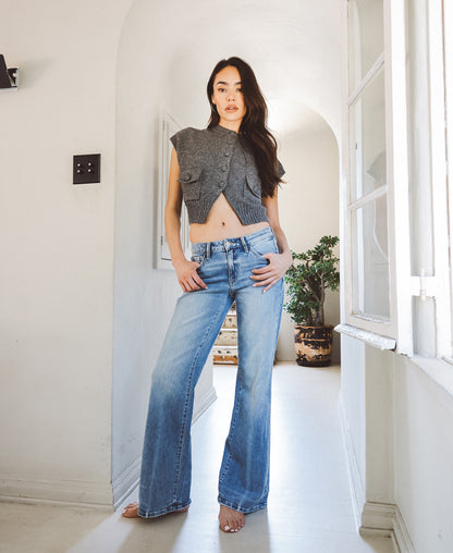 editorial image of 
Feisty - Low Rise Thick Crease Line Vintage Flare Jeans