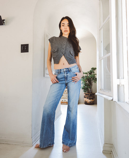 editorial image of 
Feisty - Low Rise Thick Crease Line Vintage Flare Jeans