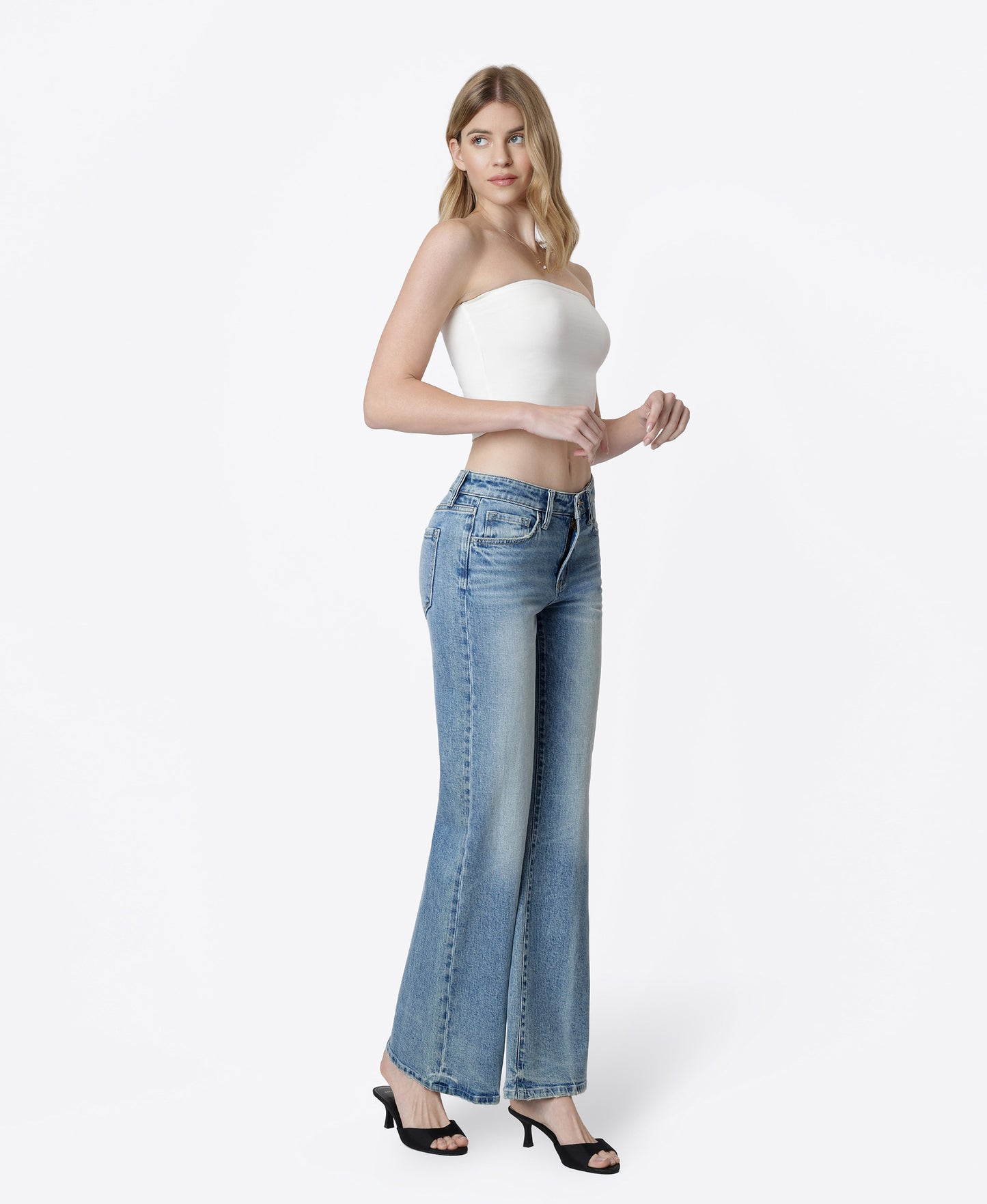 Right 45 degrees product image of Feisty - Low Rise Thick Crease Line Vintage Flare Jeans