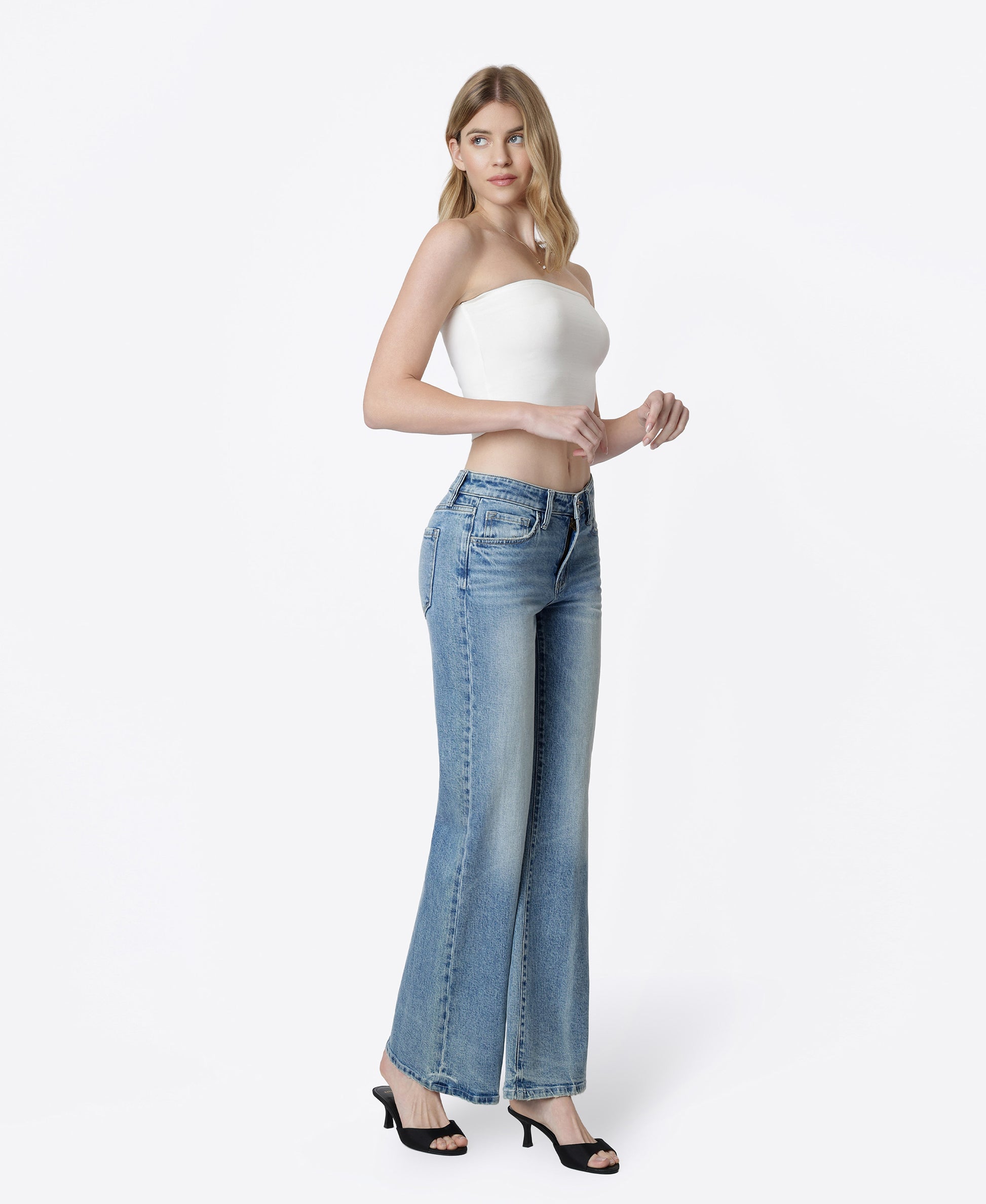 Right 45 degrees product image of Feisty - Low Rise Thick Crease Line Vintage Flare Jeans