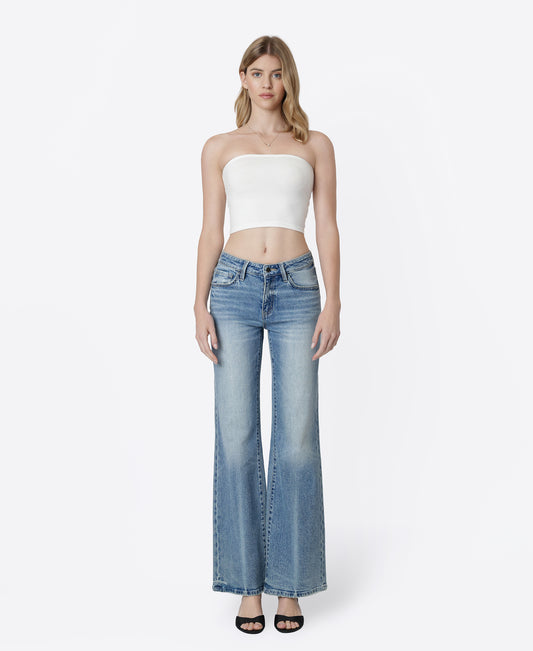 Front product images of Feisty - Low Rise Thick Crease Line Vintage Flare Jeans
