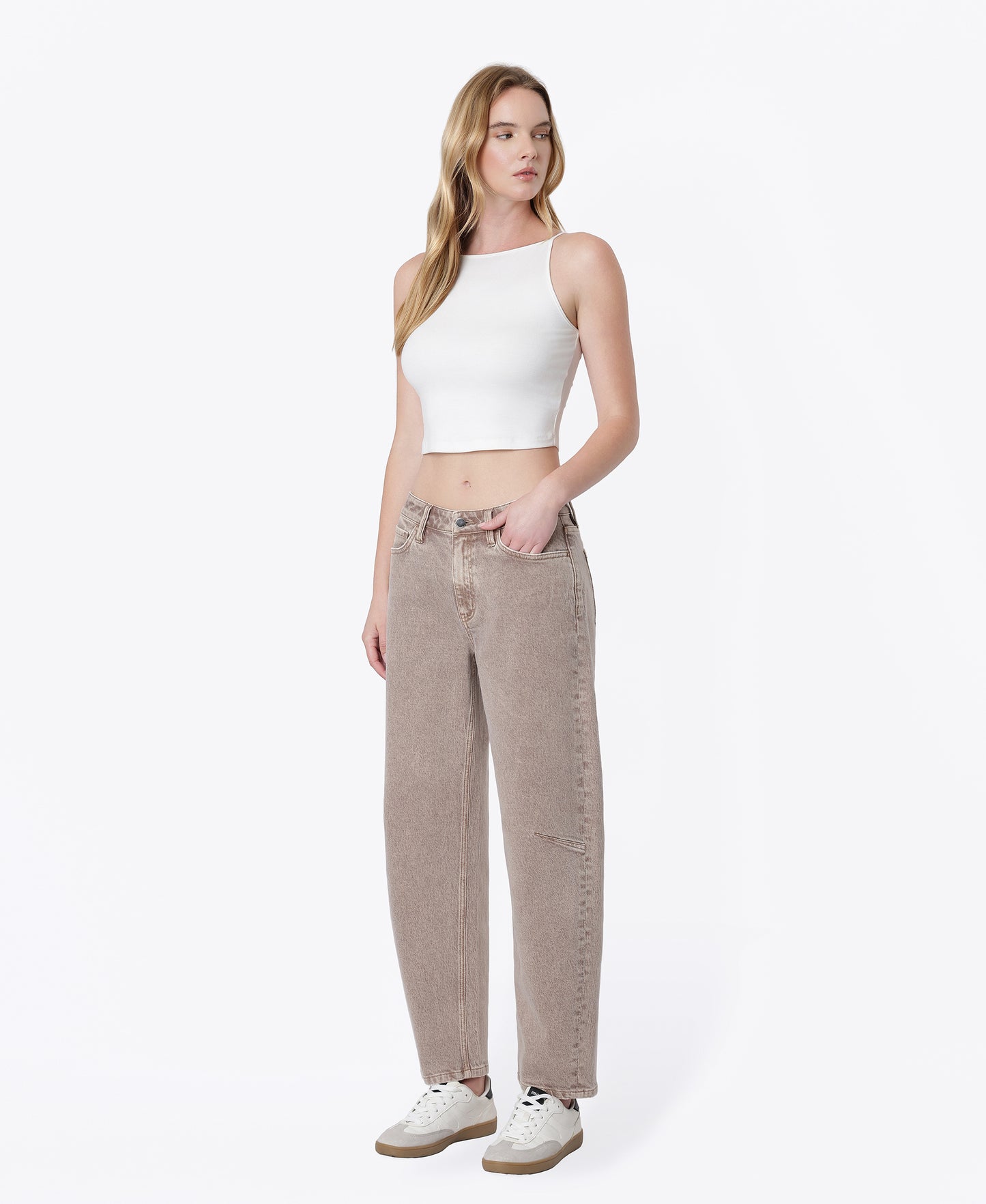 Left 45 degrees product image of Tea - High Rise Crop Barrel Jeans