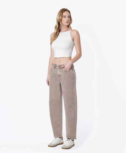Left 45 degrees product image of Tea - High Rise Crop Barrel Jeans