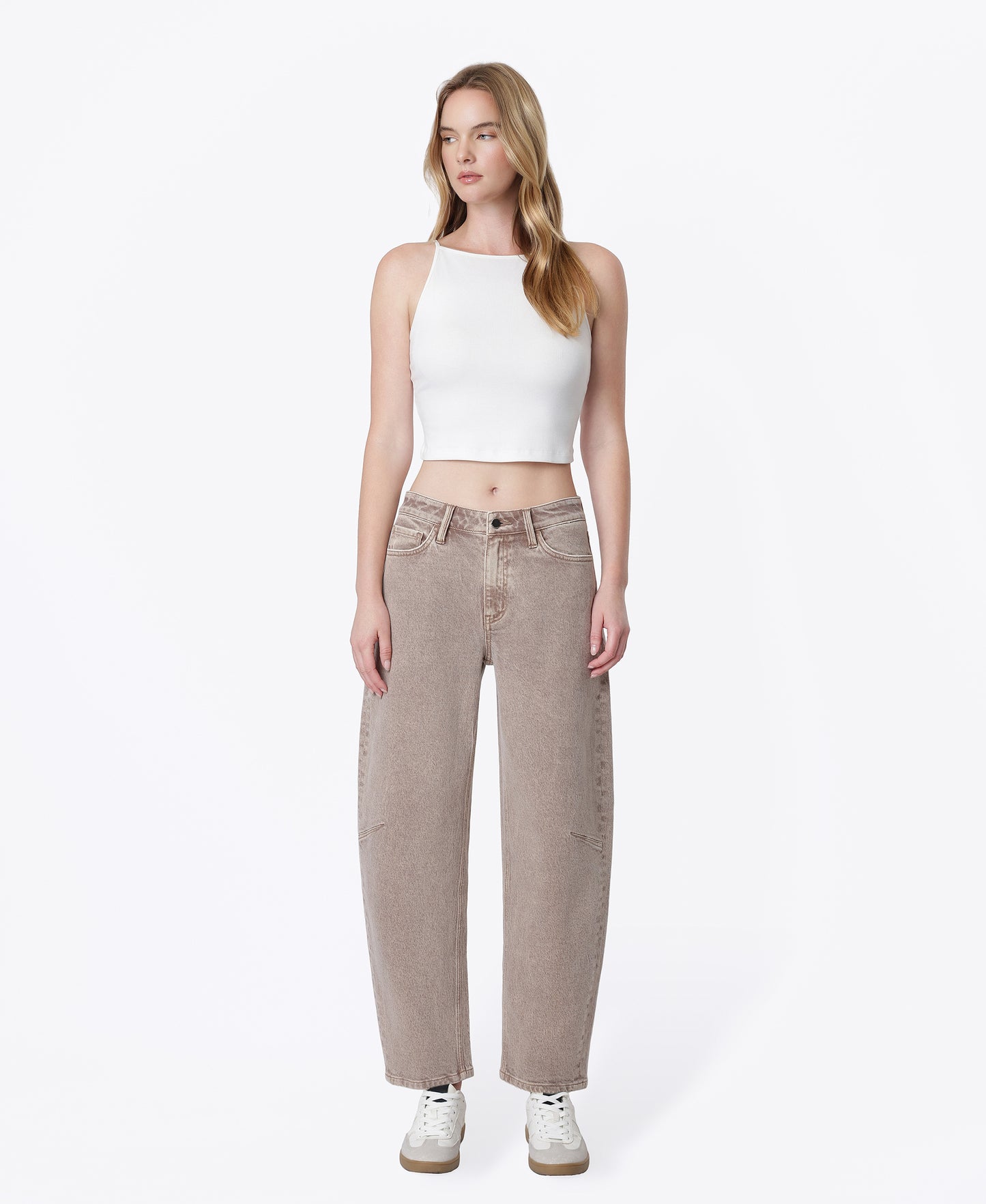 Front product images of Tea - High Rise Crop Barrel Jeans