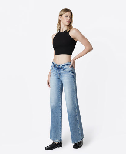Left 45 degrees product image of Fine - Mid Rise Full Length Wide Leg Jeans