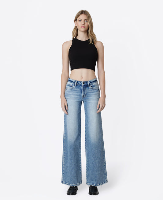 Front product images of Fine - Mid Rise Full Length Wide Leg Jeans