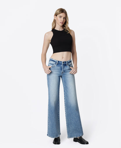 Right 45 degrees product image of Fine - Mid Rise Full Length Wide Leg Jeans