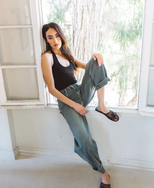 editorial image of Pine - High Rise Cuffed Crop Barrel jeans