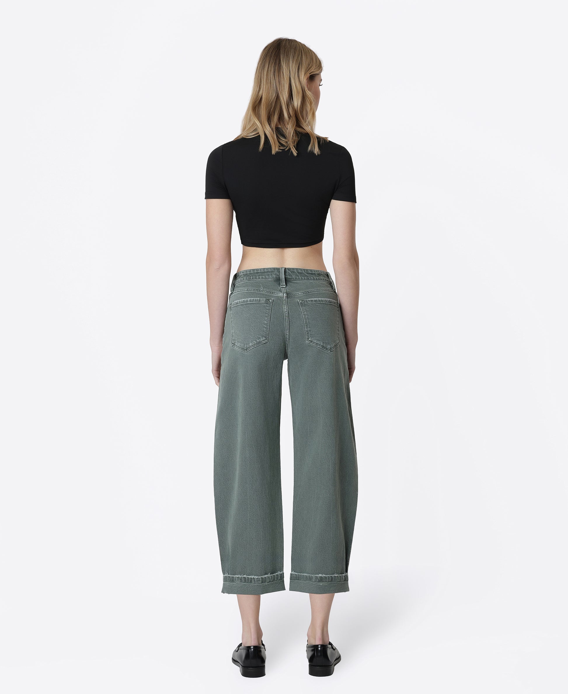 Back product images of Pine- High Rise Cuffed Crop Barrel Jeans
