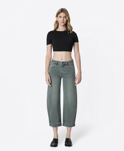Front product images of Pine- High Rise Cuffed Crop Barrel Jeans