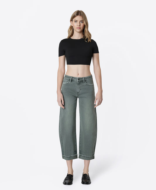 Front product images of Pine- High Rise Cuffed Crop Barrel Jeans