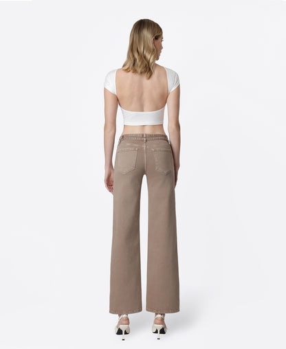 Back product images of Mocha - Low Rise Double Belted Wide Leg Jeans