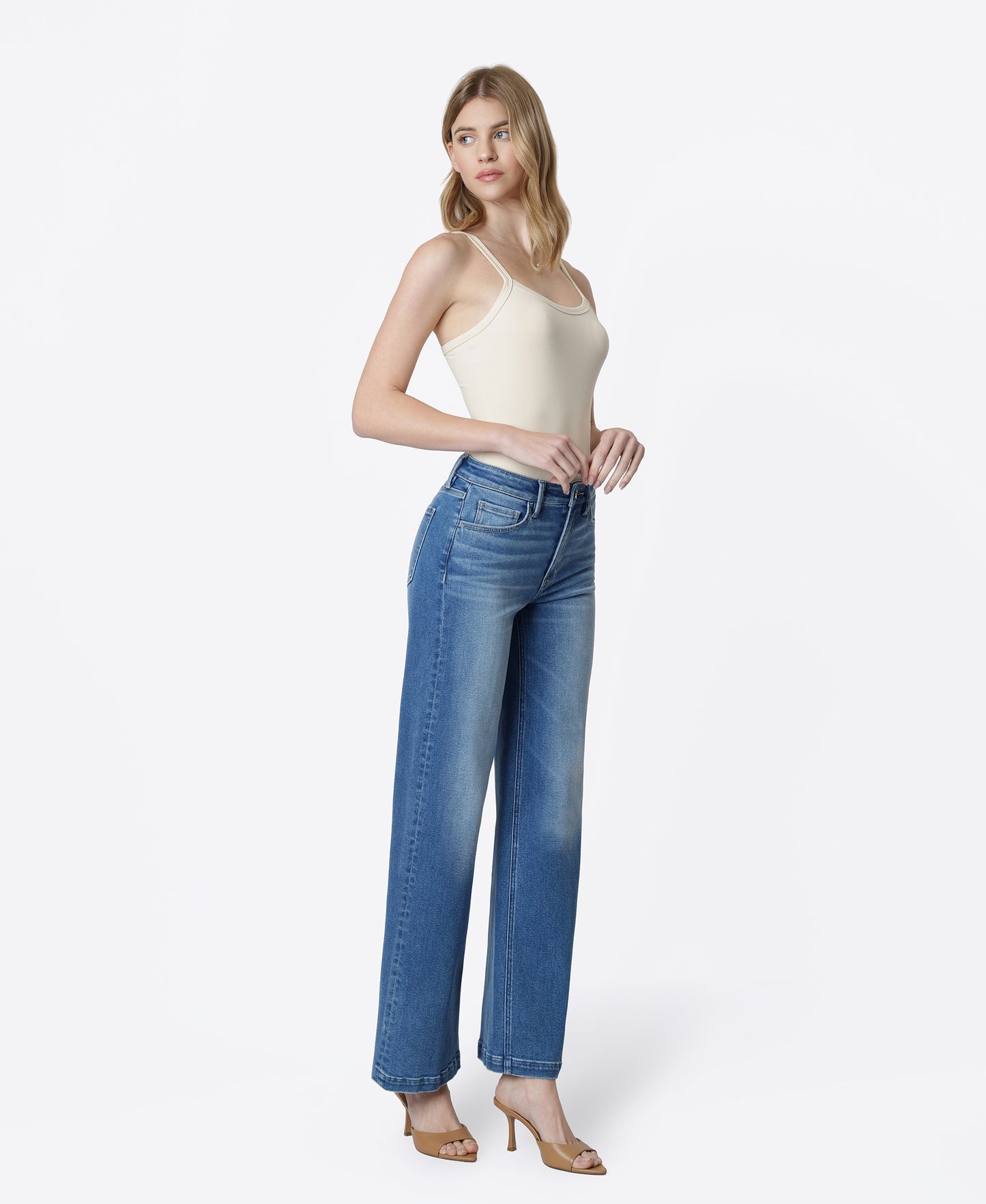 Right 45 degrees product image of Nile - High Rise Trouser Fold Crease Wide Leg Jeans