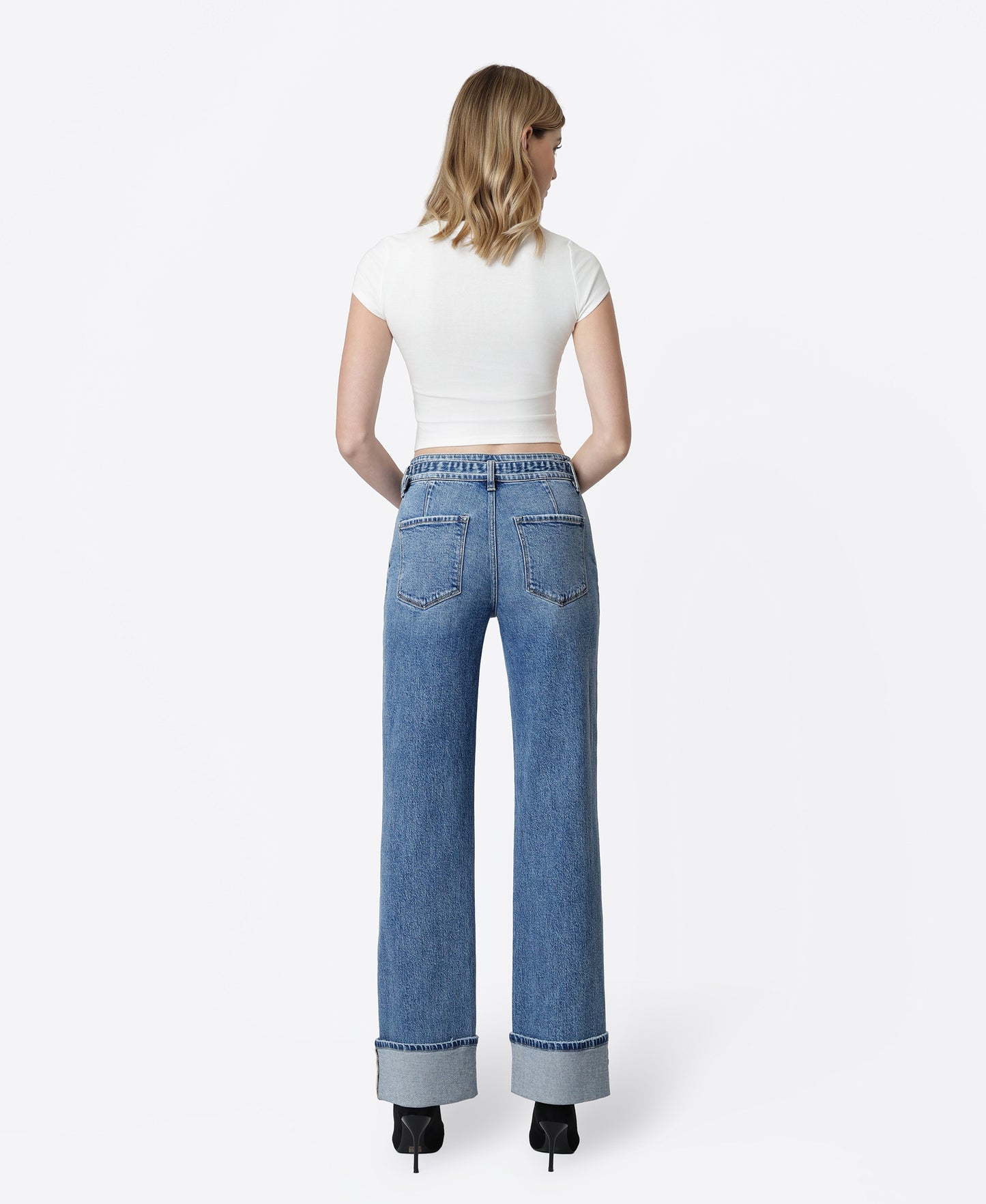 Back product images of Up - High Rise 2 Button Cuffed Belted Slim Wide Leg Jeans
