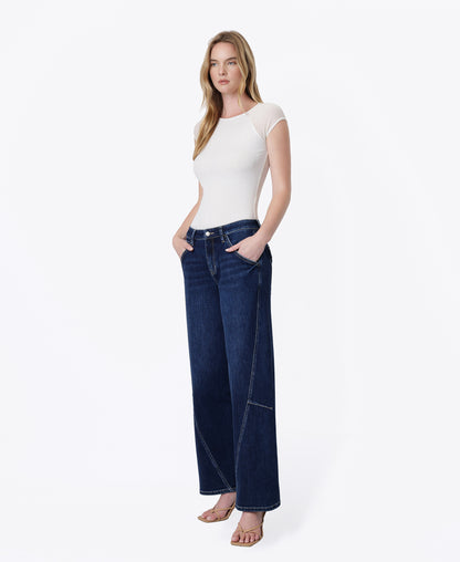 Left 45 degrees product image of Pep - High Rise Back Flap Pocket Twist Seam Wide Barrel Jeans